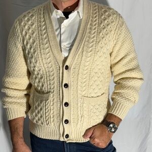 St Michael British Wool Men's Classic Crm Knit Cardigan Sweater UK Size 48/ USXL
